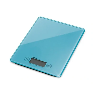 Abbildung von MAUL Briefwaage MAULgloss 16,5 x 17 cm Waage bis 5kg belastbar Moderne Küchenwaage mit Glasoberfläche Automatische Nullstellung und Abschaltautomatik Inklusive Batterien Hellblau