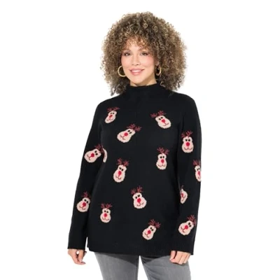 Abbildung von Ulla Popken Reindeer Strickpullover, Damen, Größe: 42/44, Black