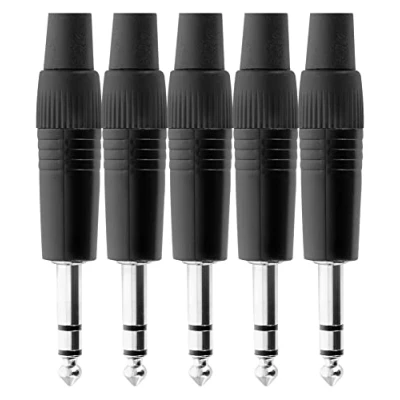 Abbildung von Pronomic Steckerset 6,3mm Stereo Klinke 5 Stück zur Kabelkonfektionierung und Montage Für symmetrische Verbindungen Spannzangen Zugentlastung Stabiles Druckguss Gehäuse Schwarz