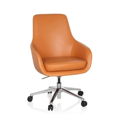 Abbildung von hjh OFFICE 600981 Lounge Sessel BARENO Echt Leder Orange hochwertiger Drehsessel bequem gepolstert
