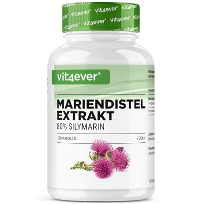 Abbildung von Mariendistel Extrakt 180 Kapseln mit je 500 mg 80% Silymarin Anteil 6 Monatsvorrat Laborgeprüft (Wirkstoffgehalt &amp; Reinheit) Hochdosiert Vegan Premium Qualität
