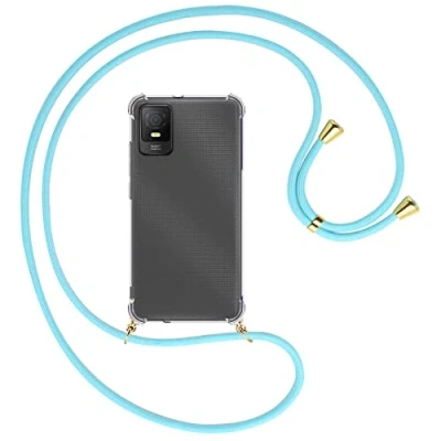 Abbildung von mtb more energy® Handykette kompatibel mit TCL 403 Himmelblau/Gold Smartphone Hülle zum Umhängen Anti Shock Full TPU Case