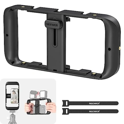 Abbildung von NEEWER Phone Käfig Cage Video Rig, Handy Griff Stabilisatorkäfig mit Zubehörschuh&amp; 1/4Gewinde, Videoaufnahme Film Rig kompatibel iPhone 16 15 Pro Max 14 13 Plus Mini 12 Android