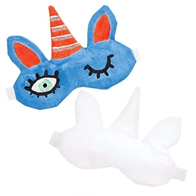 Abbildung von Baker Ross FE244 Einhorn Stoff Schlafmaske zum Bemalen 2er Pack, Schlafmasken selber machen, Bastelset für Kinder Dekorieren