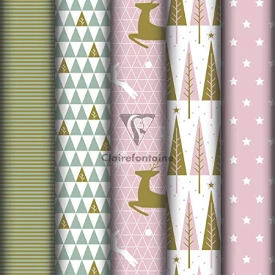Abbildung von Clairefontaine 201965AMZC Karton mit 10 Rollen Geschenkpapier Excellia 5mx0m70 80g, sortierte Motiven Cocooning