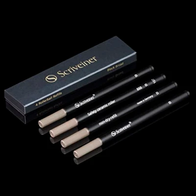 Abbildung von Scriveiner Tintenroller Mine Schwarz Breit 4 Rollerball Refill Minen in hervorragender Qualität für Stifte Sicherheits Keramikmine B Schmidt 888