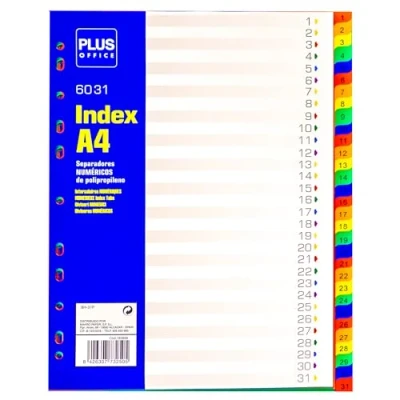 Abbildung von Plus Office A4 Ordner Register mit 31 Registerkarten aus 100% recycelbarem Polypropylen, Zahlen 1 31, Trennwände 11 Löcher und für Ringordner, Schule Büro