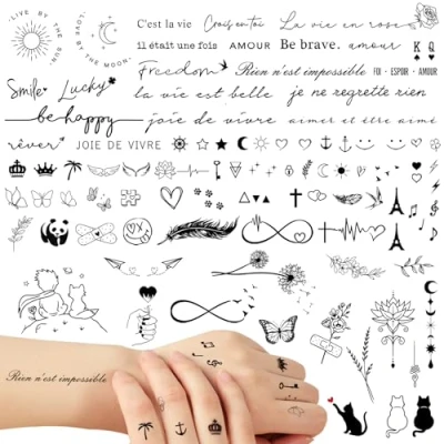 Abbildung von Französisch 6 Blatt Tattoos zum aufkleben als Mitgebsel Sticker Temporäre Tattoo Geburtstag Geschenke für Jungen Mädchen Frauen Männer