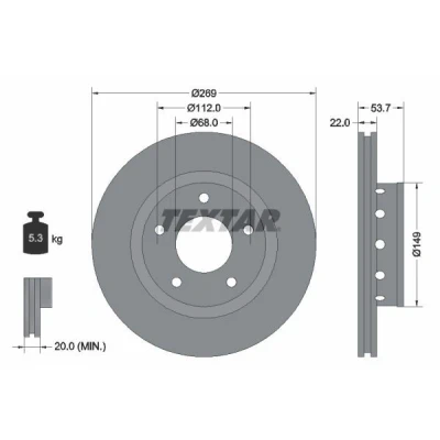 Abbildung von TEXTAR PRO 92176803 Bremsscheibe 269 22 05/05 112 außenbelüftet beschichtet ohne Radbefestigungsbolzen, Radnabe AUDI: A6 C5 Avant