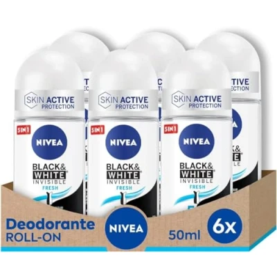 Abbildung von Nivea Black &amp; White Invisible Fresh Anti Perspirant Deo Roller 6 x 50 ml