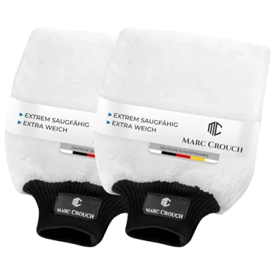 Abbildung von MARC CROUCH® 2X Mikrofaser Handschuhe mit ultimativem Halt dank 4 Innenlaschen und Umhängeschlaufe unglaubliche Saugstärke Perfekt für die Nassreinigung von Autos/KFZ, Motorräder oder im Haushalt