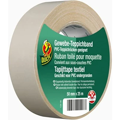 Abbildung von DUCK Gewebe Teppichband Doppelseitiges Verlegeband zur Verklebung von Teppichen Gewebeband zum Befestigen am Teppichrücken 50mm x 25m