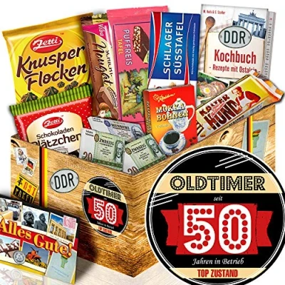Abbildung von Oldtimer 50 + Geschenke 50igster Geburtstag Schokolade DDR Süßigkeiten Box