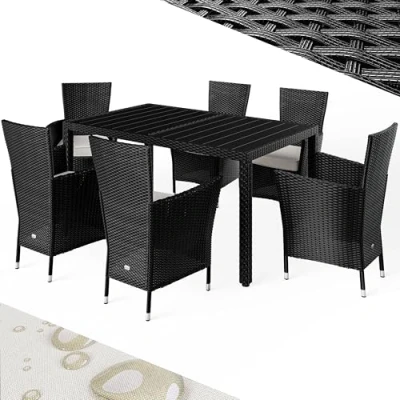 Abbildung von Casaria Garten Essgruppe, (7 tlg), Polyrattan 6 stapelbare Stühle 7cm dicke Auflagen WPC Gartentisch
