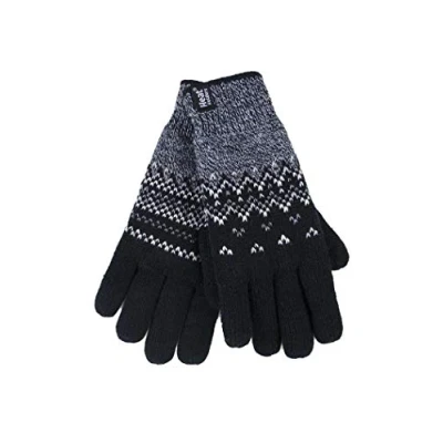 Abbildung von HEAT HOLDERS Damen Winter Fleece Strick Elegant Norwegermuster Handschuhe (S/M, Black (Trondheim))