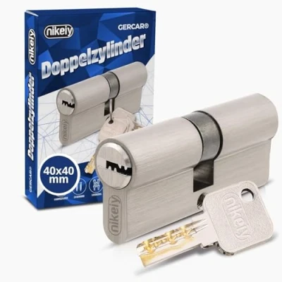 Abbildung von GERCAR Pro Profilzylinder 40/40 Massiver Schließzylinder Doppelzylinder Zylinderschloss Türschloss aus Messing Vernickelt inkl. 5 Schlüssel Wendeschlüssel Länge: 80 mm, A:40 B:40 1x