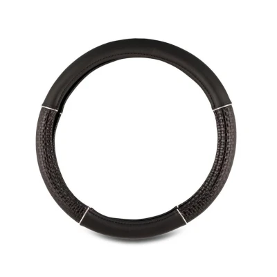 Abbildung von +PWR Car Parts Lenkradbezug Modell Schwarze Einlage Universal für Pkw Lenkräder von 37 bis 39 cm. rutschfest. Hergestellt aus 100% hochwertigem PVC.