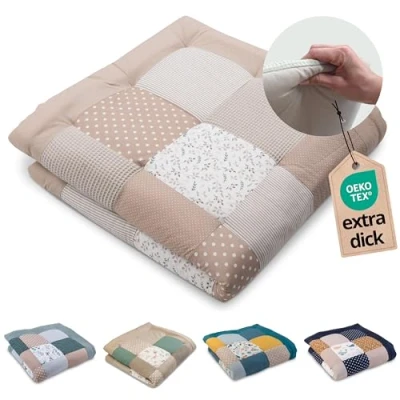Abbildung von ULLENBOOM Krabbeldecke für Baby 120x120 cm, 100% OEKO TEX Materialien, Made in EU, Dick &amp; weich gepolstert, Sandblume ideal als Babydecke Spieldecke