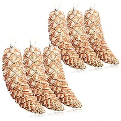 Abbildung von com four® 6X Christbaumanhänger Zapfen Tannenbaumzapfen für den Weihnachtsbaum Christbaumschmuck zum Anhängen Weihnachtsdeko (Goldfarben 6 Zapfen)