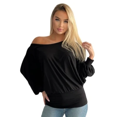 Abbildung von Mississhop Fledermauspullover Damen Batwing Shirt Fledermausshirt Pullover M. 5142