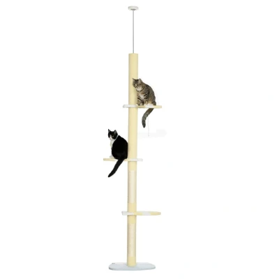 Abbildung von PawHut Kratzbaum Deckenhoch, 220 260 cm, mit Spielball, Katzenbaum höhenverstellbar, Kippschutz, Plüsch, Gelb