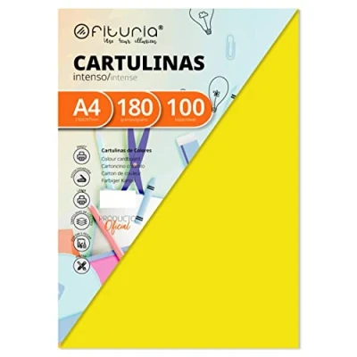 Abbildung von Pack 100 Cartulinas Color Amarillo FuerteTamaño A4 180g