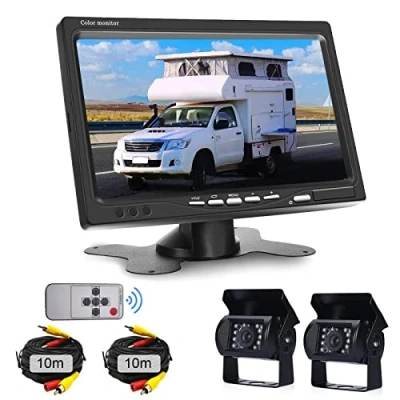 Abbildung von RV Rückfahrkamerasystem Funk Auto Rückfahrkamera Kit mit Zwei IR Super Nachtsichtgeräten, 7 Zoll HD Vollfarbdisplay Monitorset,Rückfahrkamera für Wohnmobil/Bus/Anhänger/LKW