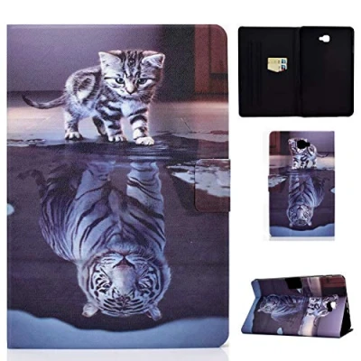 Abbildung von Succtop Samsung Tab A6 Hülle PU Leder Folio Flip Stand Tasche Brieftasche Tablet Schutzhülle mit Stifthalter und Kartenschlitz für Galaxy A 2016 10.1 Zoll SM T580/SM T585 Katze Tiger