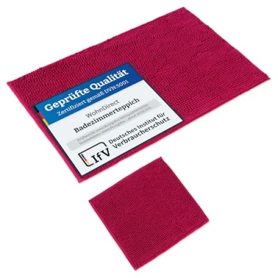 Abbildung von WohnDirect Badematten Set 2 teilig Pink WC Vorleger (45x45cm), Badematte (70x120cm) rutschfest waschbar Badezimmerteppich OHNE Ausschnitt