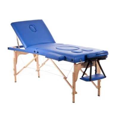Abbildung von QUIRUMED Schwangeren Massagetisch, klappbar, 194 x 70 cm, blau, Holz, Kunstleder, Bauchloch, Gesichtsloch, abnehmbare Kopfstütze, bis zu 150 kg