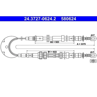 Abbildung von ATE 24.3727 0624.2 Handbremsseil 3375 FORD: Sierra Mk2 Limousine, Schrägheck, Mk1 Schrägheck