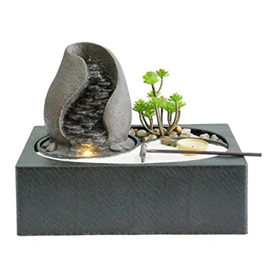 Abbildung von Dehner Zimmerbrunnen Landskap m. LED/Pumpe, 229 x 22 21 cm, Polyresin, 29 cm Breite, Bonsai Garten mit Wasserfall und LED Beleuchtung für den Wohnbereich