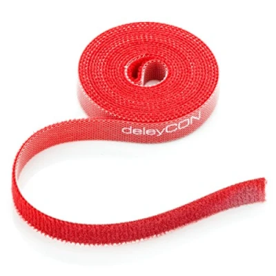 Abbildung von deleyCON 2m Klett Kabelbinder Klettband Klettbandrolle 10mm Breit Kabelmanagement Kabelorganizer Klettkabelbinder Klettverschluss zuschneidbar Rot
