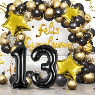 Abbildung von ballonluftballon 13 jahre Schwarz 11 ballons 40&quot; 101cm Geburtstagsdeko Folienballon Zahl Deko zum Geburtstag fliegt mit Helium für Männer Frauen Geburtstagsparty Jubiläum