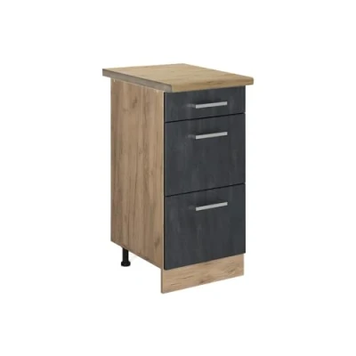 Abbildung von Vicco Küchenunterschrank R Line, Schwarz Beton/Goldkraft Eiche, 40 cm AP Eiche