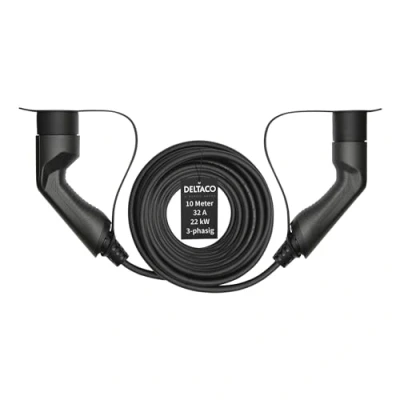Abbildung von Deltaco Typ 2 EV Ladekabel für E Autos und Hybrid Fahrzeuge, Elektroauto Charger Mennekes Kabel, Kompatibel mit ID.3, ID.4, Zoe, Tron, Model S/3/X/Y, Leaf, 3 phasig, 32A 22kW, 10 Meter