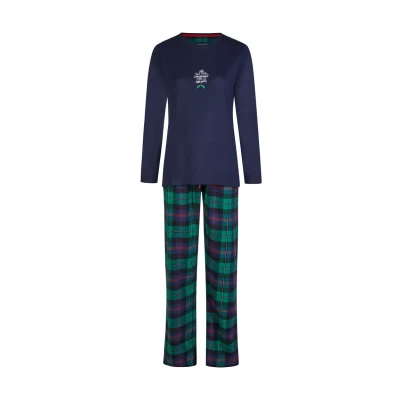 Abbildung von Happy Shorts Christmas SET WITH Print Nachtwäsche Set, Damen, Größe: Large, Flannel checkered blue green