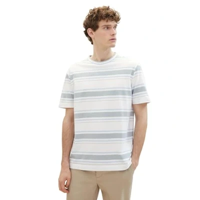 Abbildung von TOM TAILOR Herren T Shirt mit Streifen aus Piqué, 35043 White Multi Stripe, M
