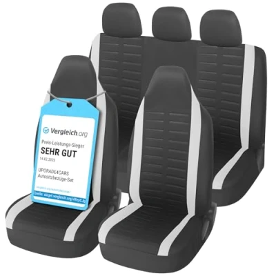 Abbildung von Upgrade4cars Autositzbezüge Set für Pilotensitze Autositzbezug Komplettset in Weiß Autoschonbezüge Universal mit integrierter Kopfstütze Autozubehör Innenraum Deko