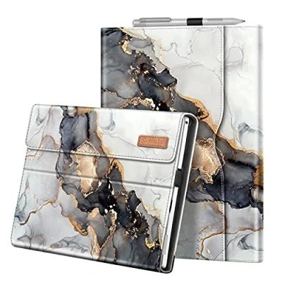 Abbildung von Fintie Hülle für Microsoft Surface Pro 7+ / 7 6 5 4 3 Multi Sichtwinkel Kunstleder Tasche Schutzhülle mit Dokumentschlitze, Type Cover kompatibel, Trüber Marmor