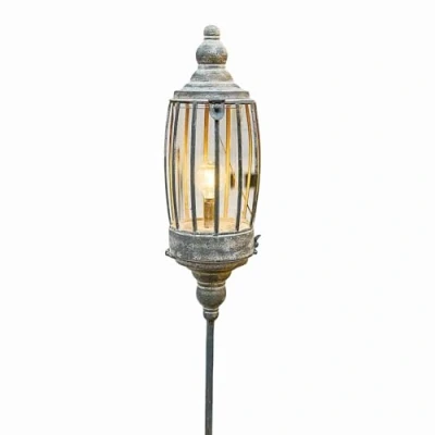Abbildung von Loberon Wiederaufladbare LED Laterne Lagia, antikes Finish, wiederaufladbar mit USB C, für Innen &amp; Außenbereich, Erdspieß, Dekoration, Eisen, Glas, antikgrau