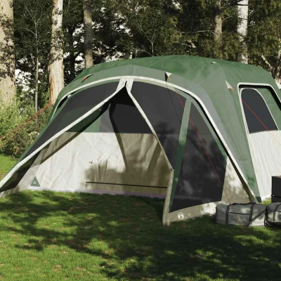 Abbildung von vidaXL Familienzelt 6 Personen, Campingzelt mit Netzwände Überzelt Vorzelt, Kabinenzelt E Anschluss, Wurfzelt Zelt, Grün 185T Polyester