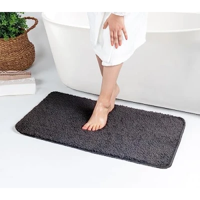 Abbildung von Surya Badezimmerteppich, waschbare Badematte 50x80 cm, Rutschfester Badvorleger für das Badezimmer Bad Vorlegeteppich waschbar, Badmatte oder Duschvorleger Pflegeleichter Badteppich, Grau
