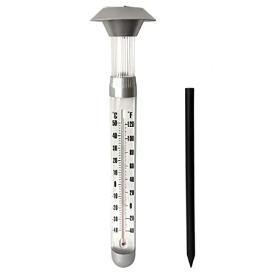 Abbildung von Grundig Solarlampe und Thermometer Ø12,5 x 97cm LED Gartenbeleuchtung mit Solarbetrieb Erdspieß