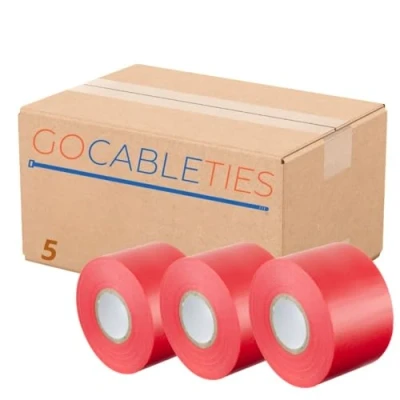 Abbildung von GOCABLETIES Isolierband Rot 5 Rollen 50 mm x 33 m strapazierfähiges, selbstklebendes zum Schutz, Bündeln und Reparieren von Kabeln