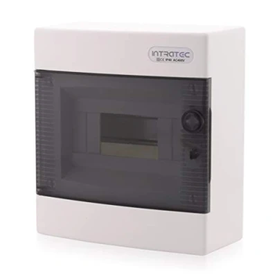 Abbildung von ‎Intratec Sicherungskasten Aufputz, IP40 Verteilerkasten Gehäuse innen, mit transparenter Tür für Trockenraum Installation, 1 reihig, 8 Module, 236 x 215 102 mm, Weiß