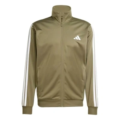 Abbildung von adidas Herren SPORTSWEAR BASIC 3 STRIPES TRICOT TRACKSUIT, olive strata/white, XL Short