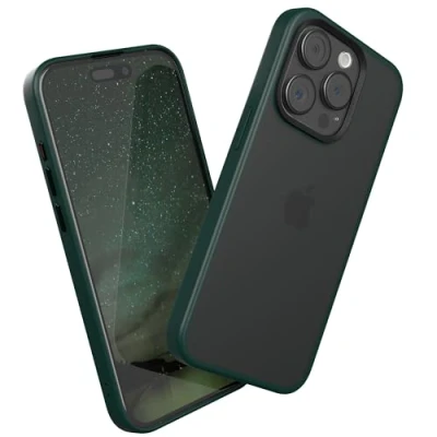 Abbildung von EAZY Case Hybrid Outdoor kompatibel mit iPhone 15 Pro Handyhülle für Hülle als Fallschutz schlanke Schutzhülle stoßfestes Cover in Matt Transparent/Nacht Grün