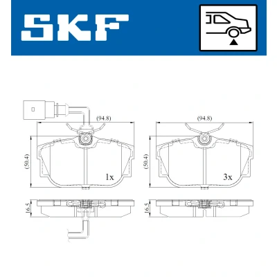 Abbildung von SKF VKBP 90493 E Bremsbelagsatz inkl. Verschleißwarnkontakt VOLKSWAGEN: Transporter 4 Bus, Kastenwagen