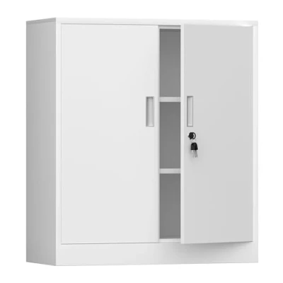 Abbildung von Aktenschrank Büroschrank Lagerschrank Metallschrank Stahlschrank, Aufbewahrungsschrank aus Metall mit verschließbaren Türen und 2 verstellbaren Regalen 92x80x40cm (Weiß, 92H cm)